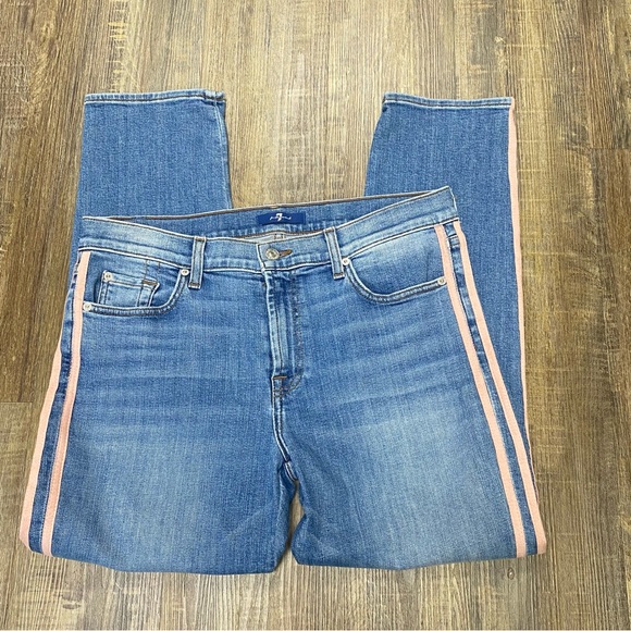 7 For All Mankind Roxanne Blue Skinny Jeans with Pink Side Strips Ladies 32‎ - Picture 8 of 16